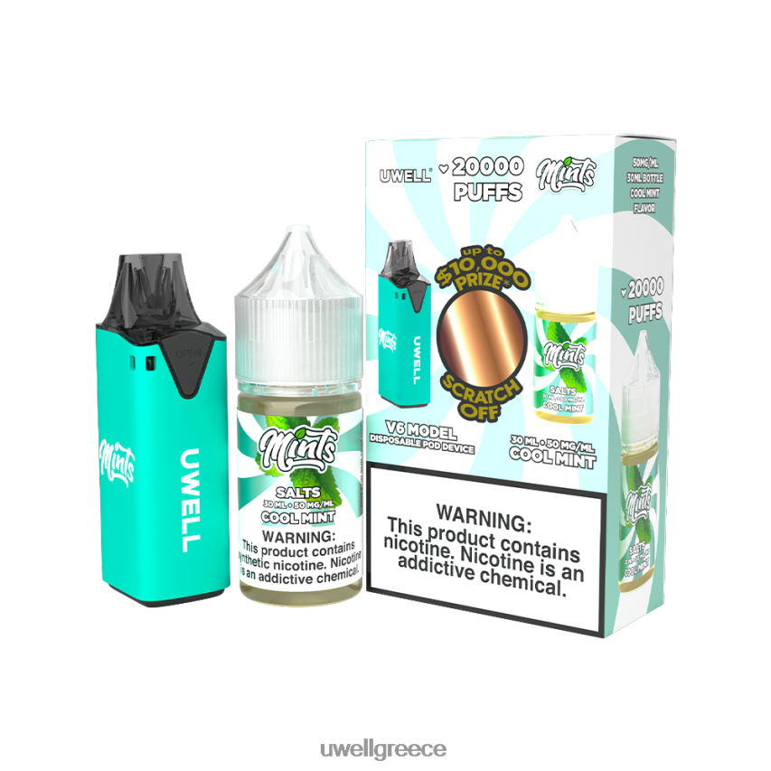 UWELL Disposable Vape - 4XVT2F210 UWELL V6 συσκευή μιας χρήσης + ατμός μπαμπά 30ml χυμός - δέσμη collab clr κυανό/flv δροσερή μέντα 50mg
