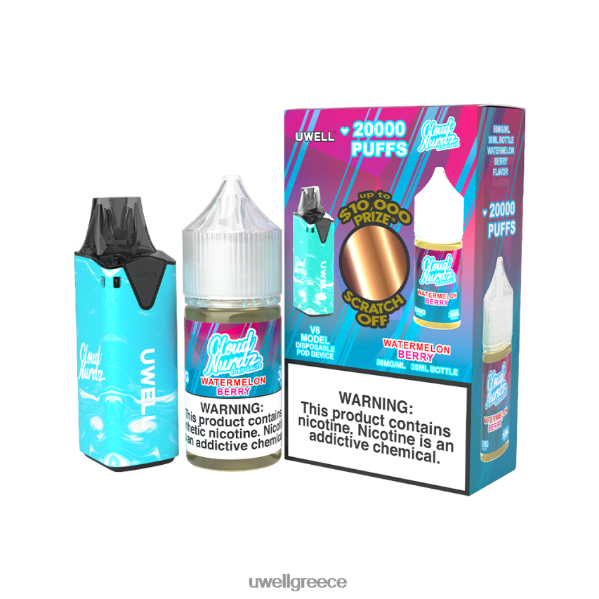 UWELL Vape Flavours - 4XVT2F206 UWELL V6 συσκευή μιας χρήσης + ατμός μπαμπά 30ml χυμός - δέσμη collab clr μπλε/flv καρπούζι παγωμένο 50mg