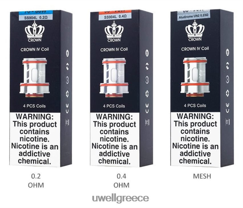 UWELL Athens - 4XVT2F183 UWELL CROWN 4 ανταλλακτικά πηνία (4-συσκευασία) διπλό πηνίο 04ohm