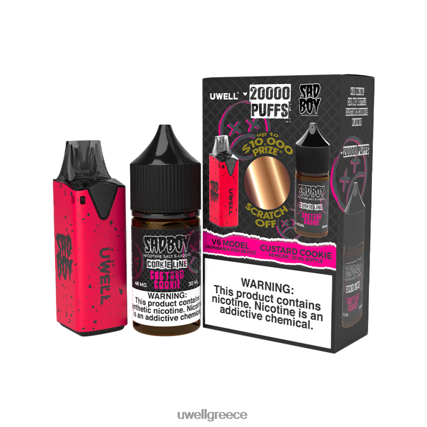 UWELL Athens - 4XVT2F213 UWELL V6 συσκευή μιας χρήσης + ατμός μπαμπά 30ml χυμός - δέσμη collab clr κόκκινο/flv μπισκότο κρέμας 48mg