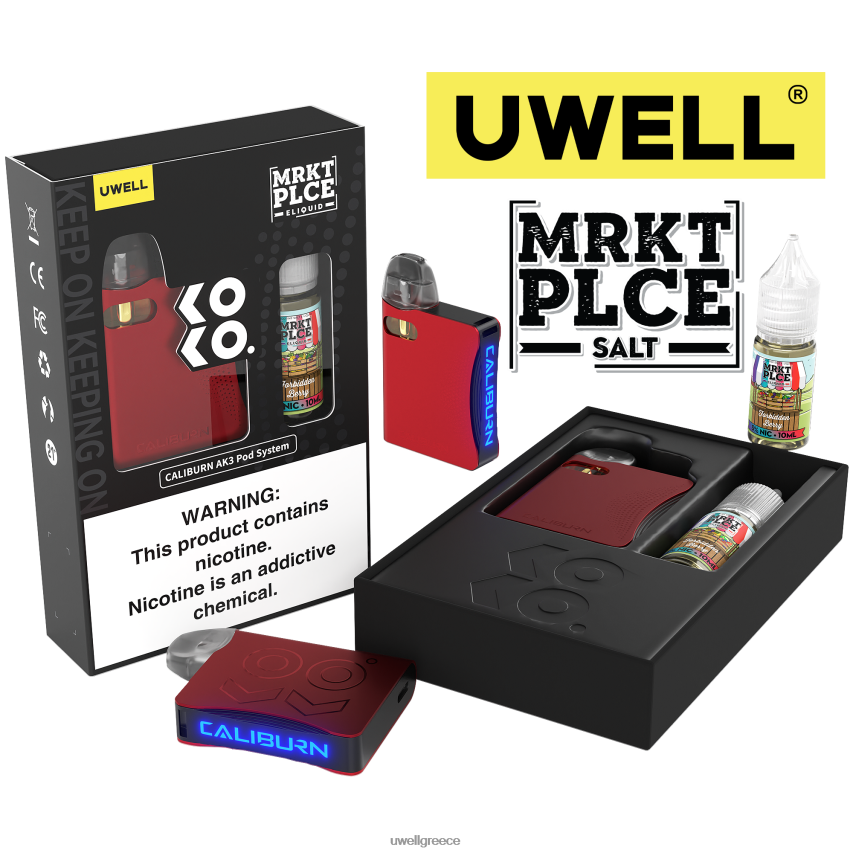 UWELL Athens - 4XVT2F243 UWELL CALIBURN AK3 κιτ + a3s 08ohm pods (x2) + ατμός μπαμπά 10ml άλατα 50mg crl μαύρο/flv μπισκότο κρέμας 50mg
