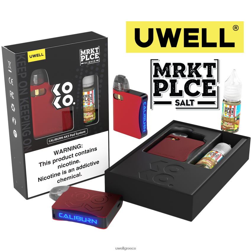 UWELL Athens - 4XVT2F243 UWELL CALIBURN AK3 κιτ + a3s 08ohm pods (x2) + ατμός μπαμπά 10ml άλατα 50mg crl μαύρο/flv μπισκότο κρέμας 50mg