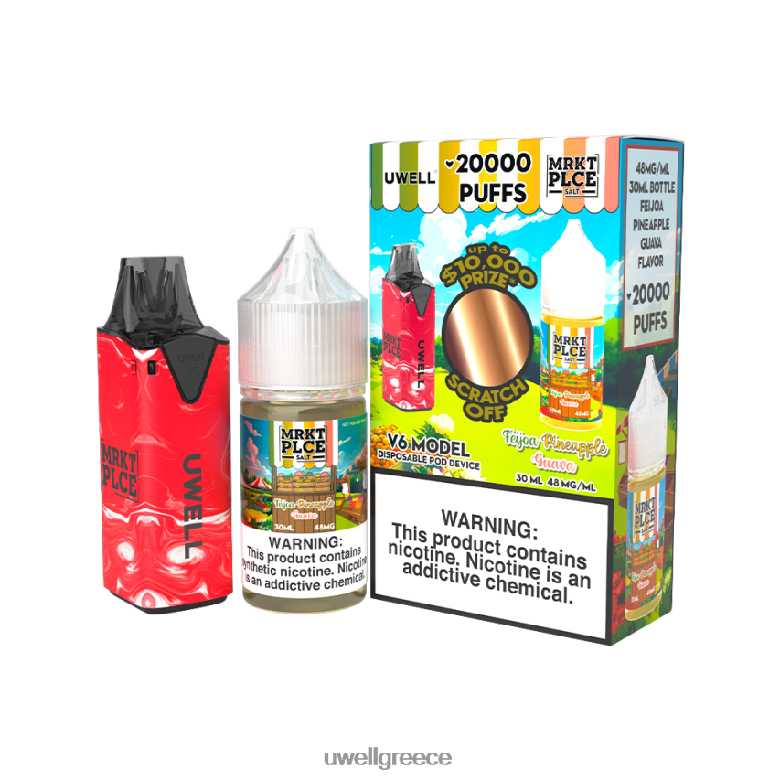 UWELL Vape Disposable - 4XVT2F207 UWELL V6 συσκευή μιας χρήσης + ατμός μπαμπά 30ml χυμός - δέσμη collab clr κόκκινο/flv feijoa ανανά γκουάβα 48mg