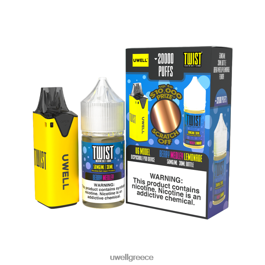 UWELL Vape Flavours - 4XVT2F216 UWELL V6 συσκευή μιας χρήσης + ατμός μπαμπά 30ml χυμός - δέσμη collab clr κίτρινο/flv μικτή λεμονάδα μούρων 50mg