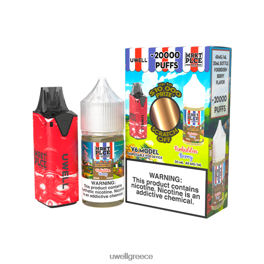 UWELL Vape For Sale - 4XVT2F208 UWELL V6 συσκευή μιας χρήσης + ατμός μπαμπά 30ml χυμός - δέσμη collab clr κόκκινο/flv απαγορευμένο μούρο 48mg