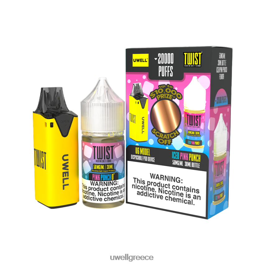 UWELL Vape For Sale - 4XVT2F218 UWELL V6 συσκευή μιας χρήσης + ατμός μπαμπά 30ml χυμός - δέσμη collab clr κίτρινο/flv παγωμένο ροζ punch 50mg