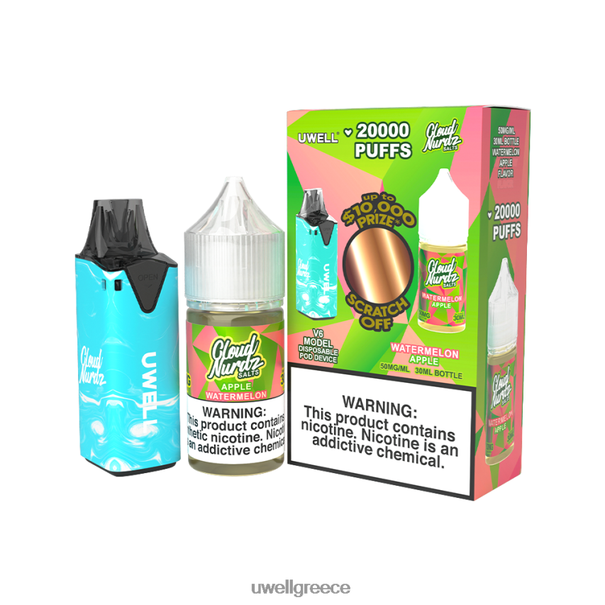 UWELL Vape Price - 4XVT2F205 UWELL V6 συσκευή μιας χρήσης + ατμός μπαμπά 30ml χυμός - δέσμη collab clr μπλε/flv καρπούζι μήλο 50mg