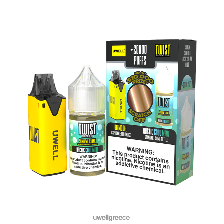 UWELL Vape Price - 4XVT2F215 UWELL V6 συσκευή μιας χρήσης + ατμός μπαμπά 30ml χυμός - δέσμη collab clr κίτρινο/flv arctic cool μέντα 50mg