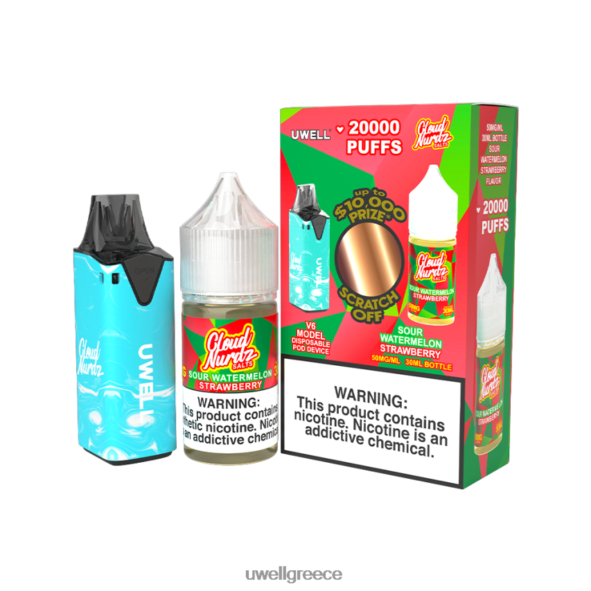 UWELL Vapes - 4XVT2F204 UWELL V6 συσκευή μιας χρήσης + ατμός μπαμπά 30ml χυμός - δέσμη collab clr μπλε/flv ξινό καρπούζι φράουλα 50mg